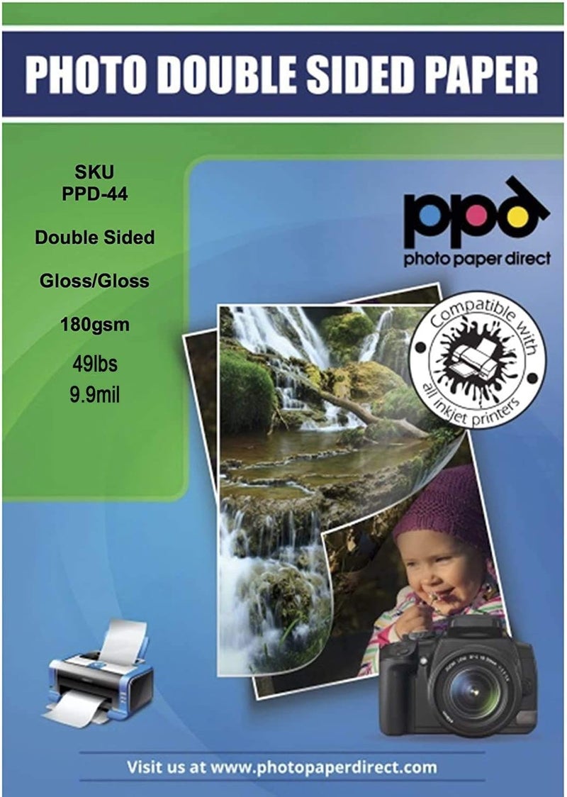 PPD Double Sided Photo Paper, Glossy Brochure Paper 8.5 x 11 for Inkjet Printer, 180 gsm, 9.9 mil Thick for Magazine, Flyer, Presentation, Program, Instant Dry & Water Resistant (50 Sheets) - Image 1